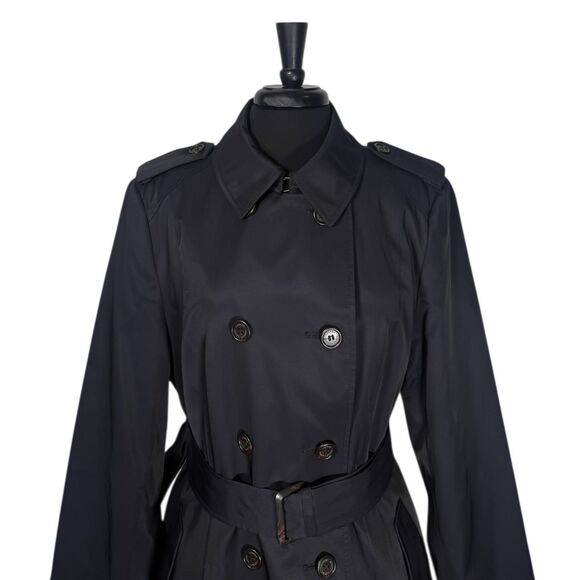 Ralph Lauren Women’s Trench Coat L Navy Blue Double Breasted Belted Cotton Blend - Picture 6 of 12